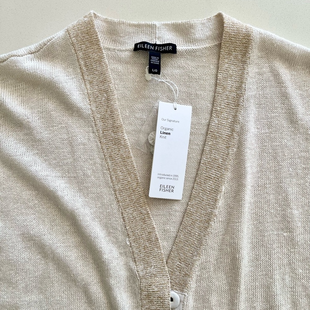 NWT Eileen Fisher Organic Linen V-Neck Cardigan - L